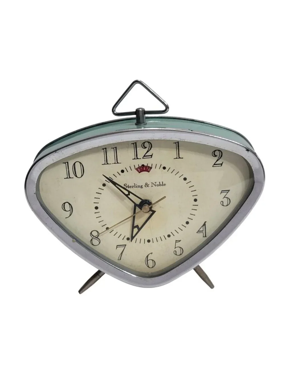 Vintage Style Sterling & Noble MCM Tabletop Clock Green Silver Retro Atomic